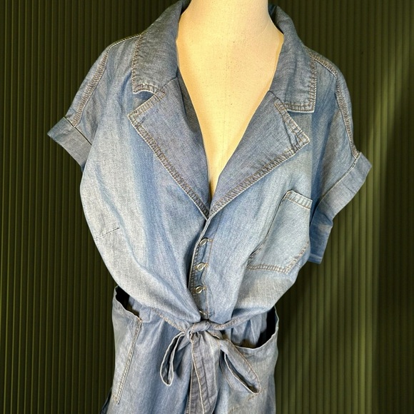 NWT Eloquii Elements Chambray Blue Belted Denim Romper Plus Size 28 - Picture 6 of 16
